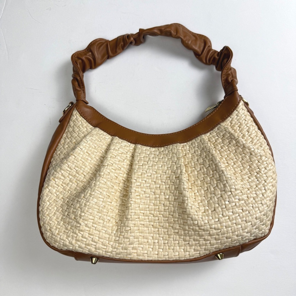 Valentina Fiore Leather/Straw Hobo Bag Woven Made in Italy Coastal Summer Chic